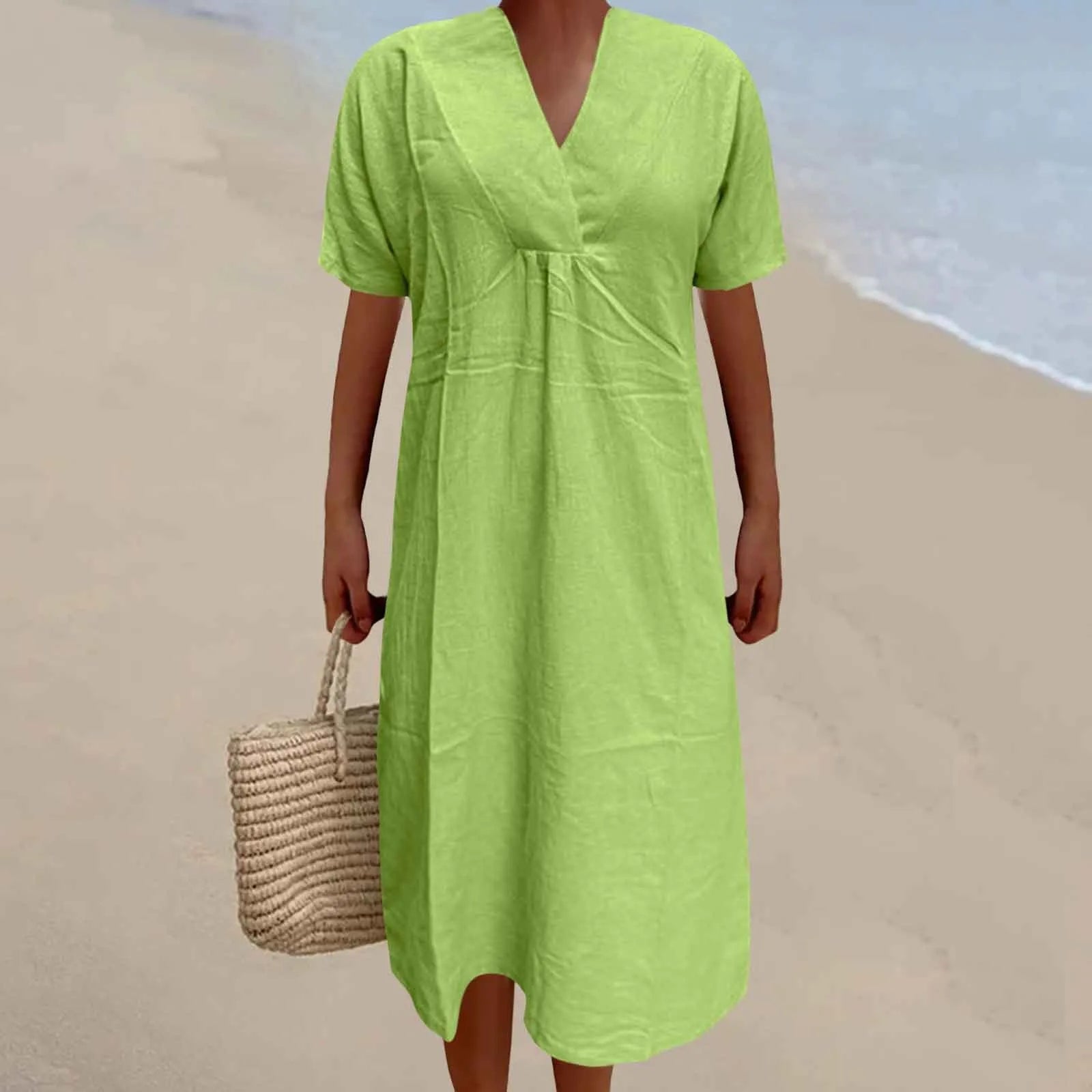 maxi dresses for music festivalsJuliaFashion - 2024 Summer Women New Fashion Solid Color V Neck Versatile Loose Short Sleeve Long Female Casual Vestidos Robe Dress