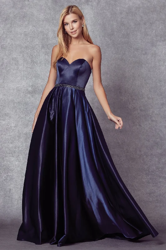 striped maxi dressesLong Strapless Satin Dress by Juliet 688