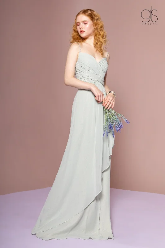 maxi dresses with cap sleevesLong A-line Sleeveless Dress with Ruched Bodice by Elizabeth K GL2666