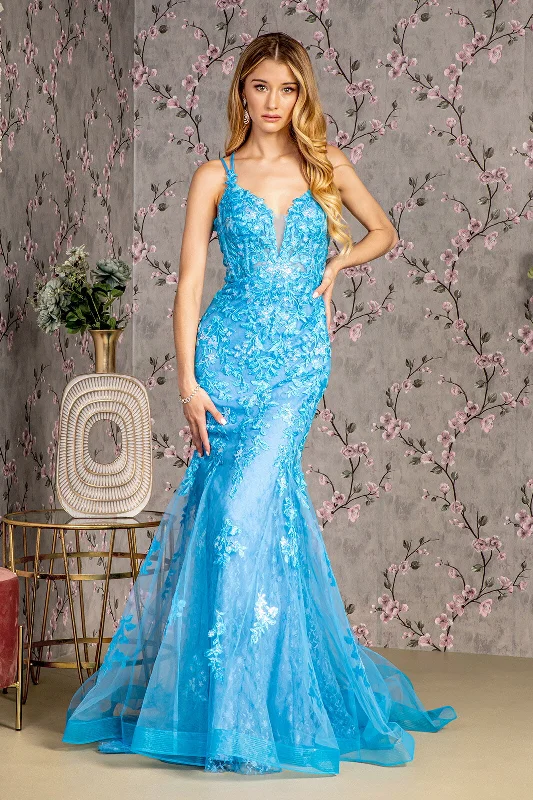 Sleeveless Dress With BeltFloral Applique Sleeveless Mermaid Dress by GLS Gloria GL3333