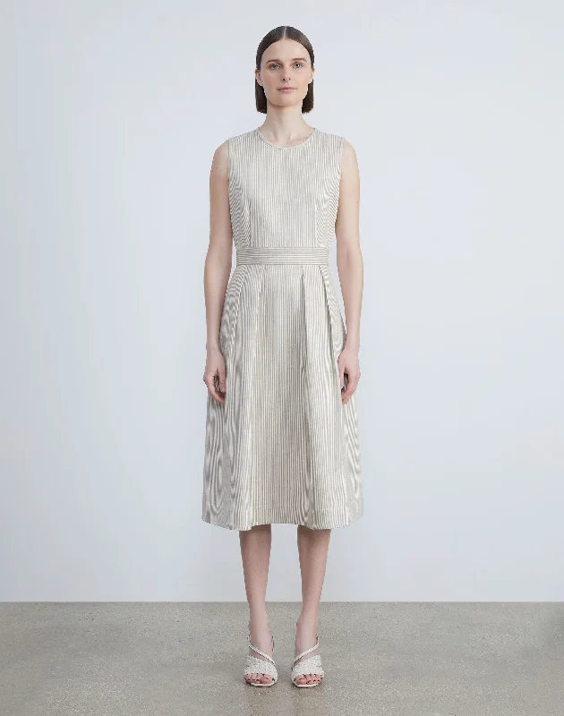 Sleeveless Dress In SatinStriped Linen-Cotton Silk Sleeveless Dress