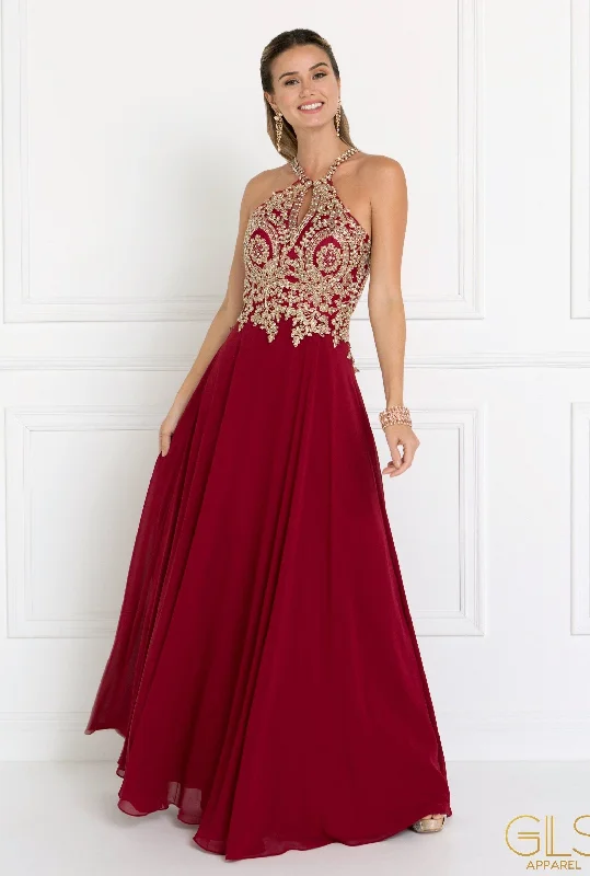 velvet maxi dressesLace Applique Long A-line Chiffon Dress by Elizabeth K GL1526