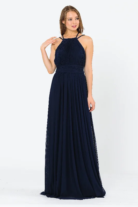 maxi dresses with sweetheart necksLong Ruched Halter A-line Dress by Poly USA 8396