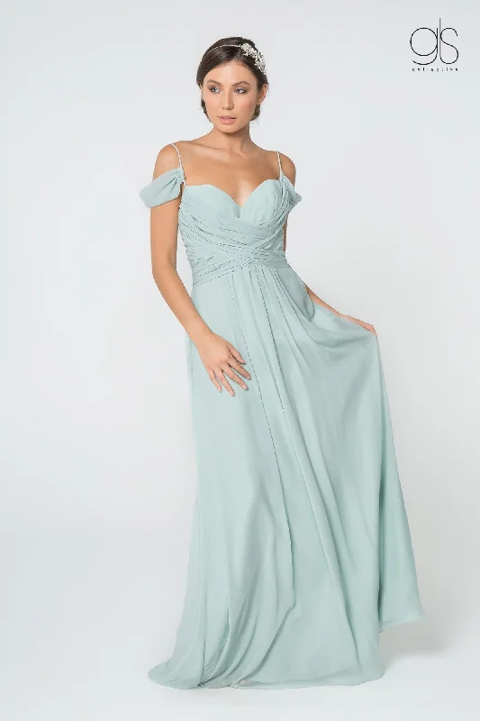 maxi dresses with lace-up detailsRuched Long A-line Cold Shoulder Dress by Elizabeth K GL2824