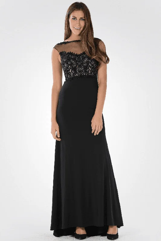 casual maxi dressesLong Dress with Illusion Lace Applique by Poly USA 7600