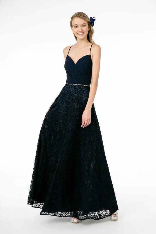 maxi dresses with back pocketsLong Pleated Sweetheart Dress with Lace Skirt by Elizabeth K GL2667