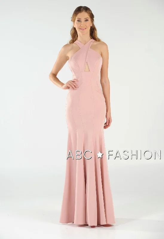 elegant maxi dressesFit and Flare Long Dress with Keyhole Bodice by Poly USA 8058