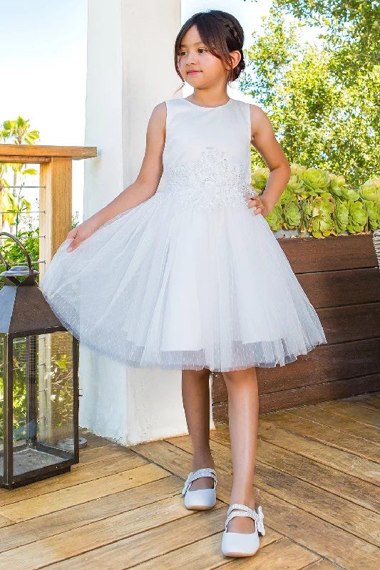 Sleeveless Dress With Keyhole BackElegant Sleeveless Satin Tulle Flower Girl Dress by Cinderella Couture USA AS9145