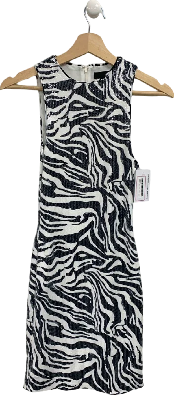 Sleeveless Dress For CocktailRotate Bright White Zebra Sequins Sleeveless Dress UK XS