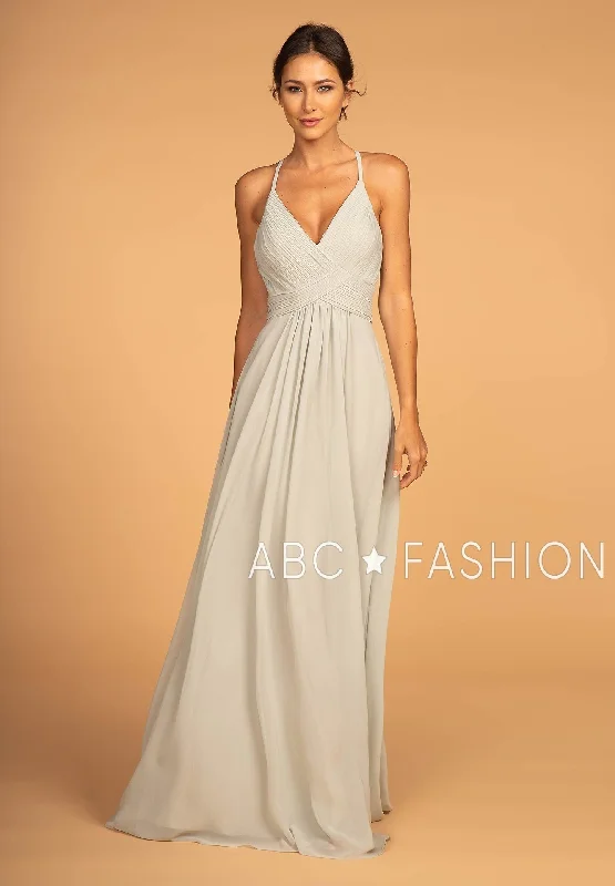 maxi dresses with high slitsLong V-Neck Chiffon Dress with Pleated Bodice by Elizabeth K GL2609