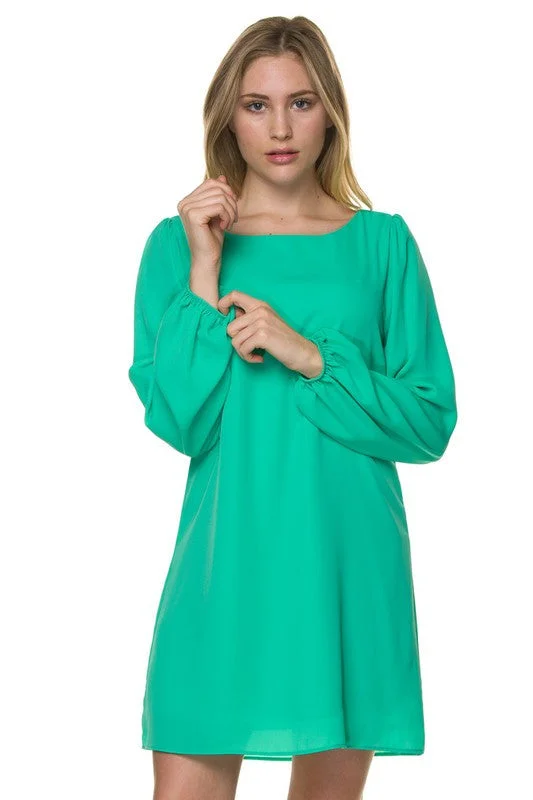 maxi dresses with off-the-shoulder necksLong Bell Sleeve Shift Dress