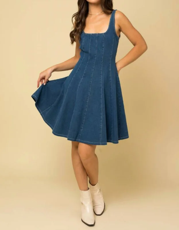 Sleeveless Dress Flower GirlSleeveless Square Neck Corset Dress In Denim