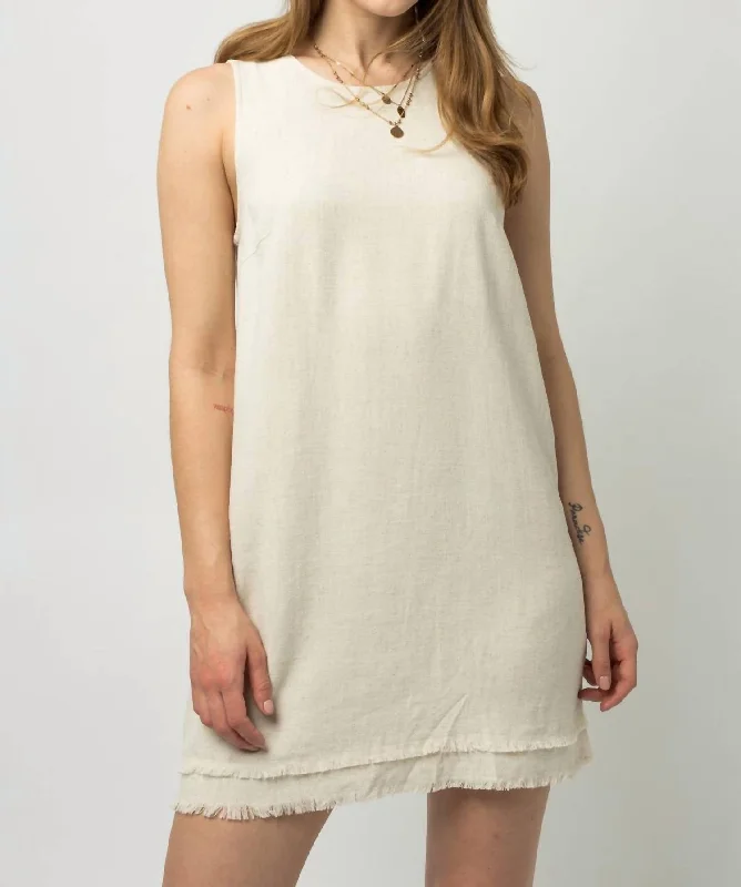 Sleeveless Dress Casual ChicThe Virginia Double Frayed Sleeveless Linen Shift Dress In Oatmeal