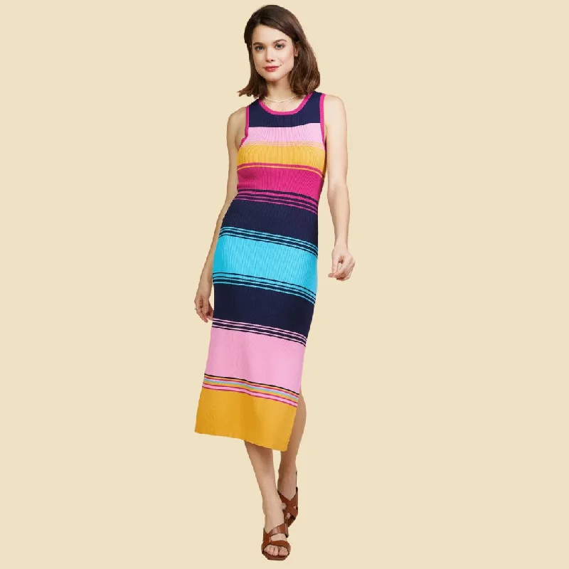 Sleeveless Dress With Sweetheart NecklineMulti Striped Sleeveless Knit Dress (Rainbow)