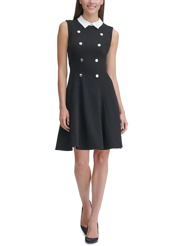 Sleeveless Dress With BeltPetites Womens Collared Sleeveless Shift Dress