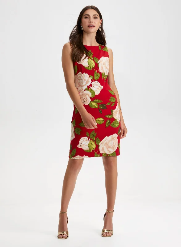 Sleeveless Dress With Low CutSleeveless Floral Motif Dress