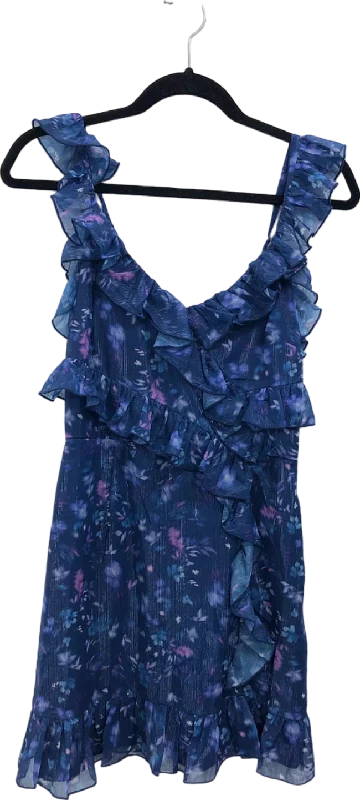 Sleeveless Dress BohemianFrench Connection Blue Depths Ruffled Sleeveless Dress UK 8