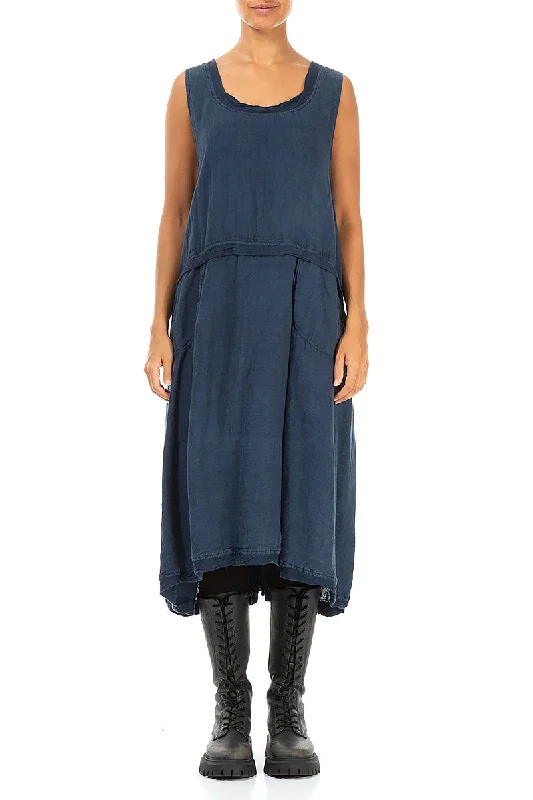 Sleeveless Dress With Halter NeckSleeveless Dark Blue Linen Dress