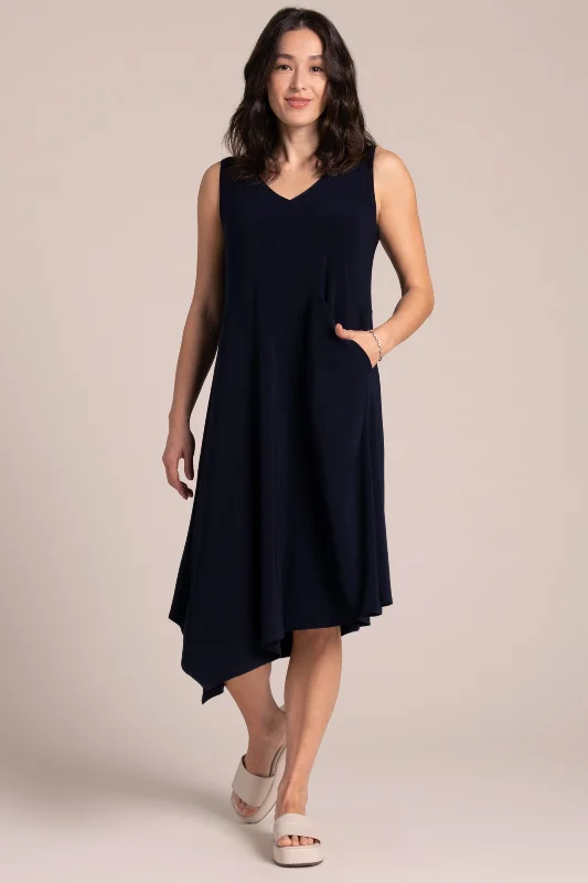 Sleeveless Dress With Asymmetric HemSleeveless Slant Pocket Dress | Navy