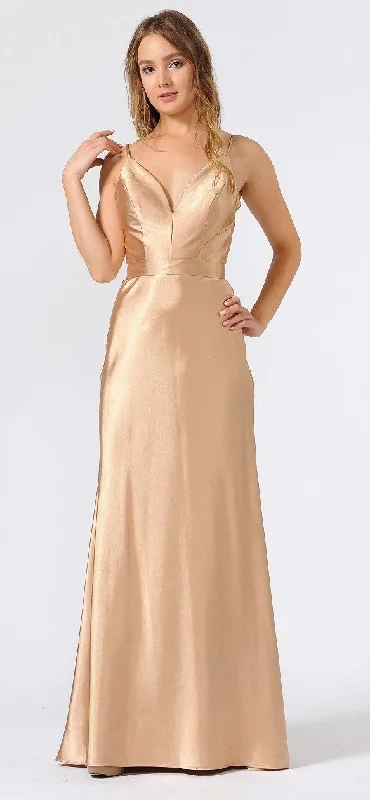 maxi dresses with pockets and sleevesLong Shiny Charmeuse Dress with V-Neckline by Poly USA 9028