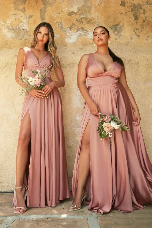 maxi dresses with back pocketsPlus Size Long Satin V-Neck Dress by Cinderella Divine 7469