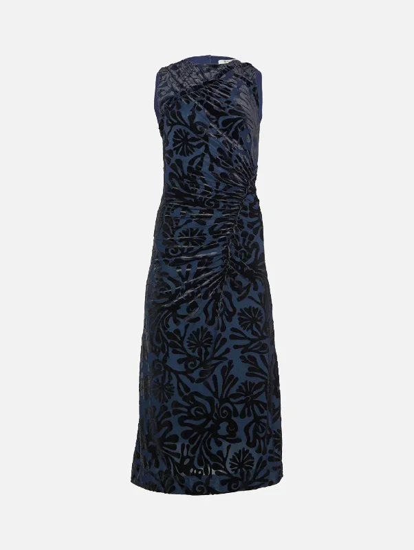 Sleeveless Dress With ButtonsAlia Stretch Velvet Burnout Sleeveless Dress in Navy