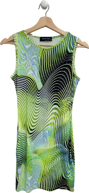 Sleeveless Dress With BeadsWhite Fox Green Abstract Print Sleeveless Dress UK S