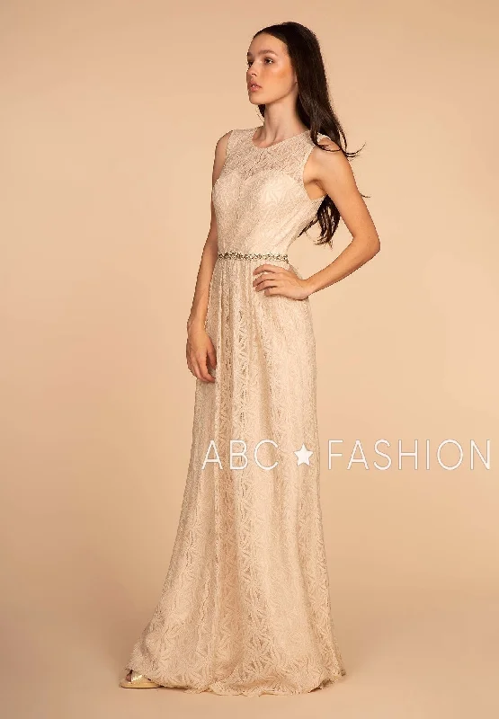 maxi dresses for weddingsLong Lace Dress with Jeweled Waistband by Elizabeth K GL2611