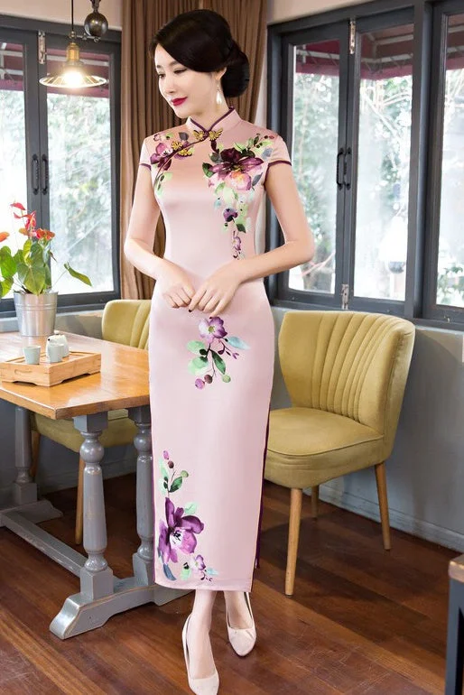 cotton maxi dressesFloral Print Long Qipao Dress