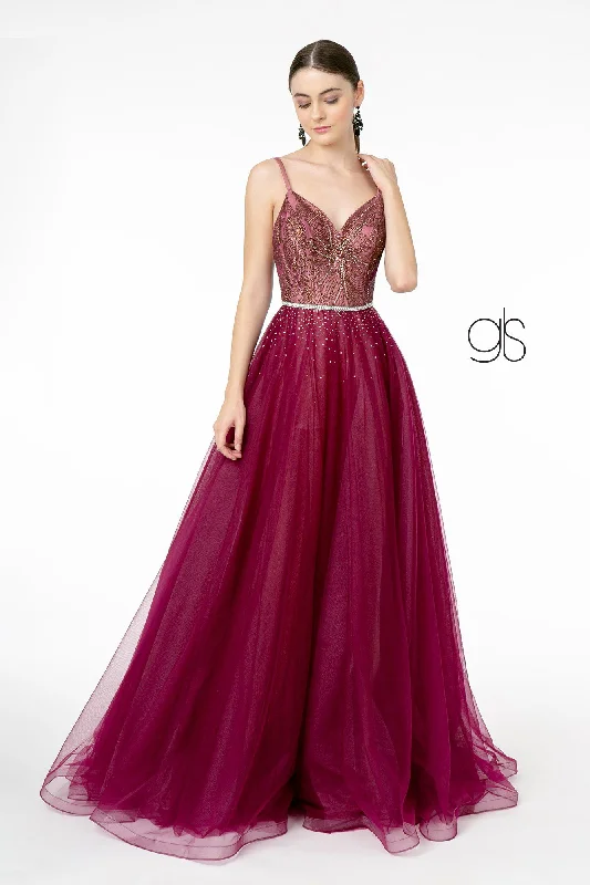 maxi dresses for weddingsLong A-line Tulle Dress with Embellished Bodice by Elizabeth K GL2991