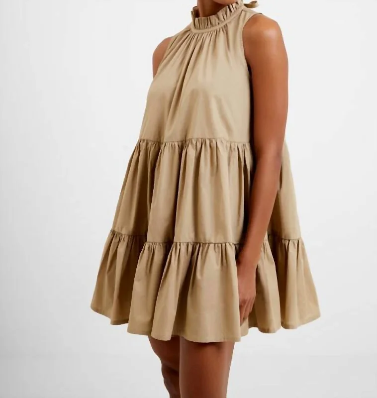 Sleeveless Dress In GeorgetteRhode Conscious Poplin Sleeveless Tiered Dress in Incense