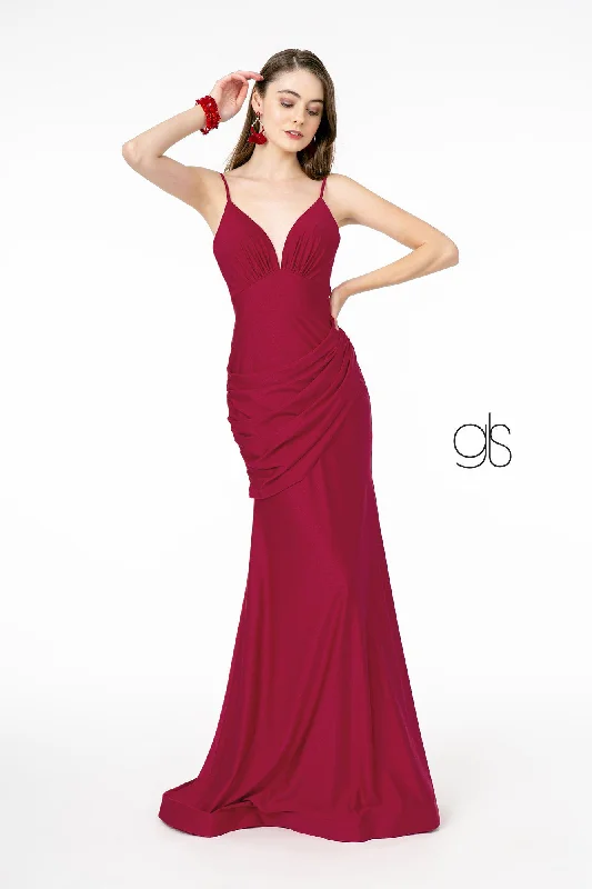 maxi dresses with built-in brasRuched Long Fitted Sleeveless Dress by Elizabeth K GL1815