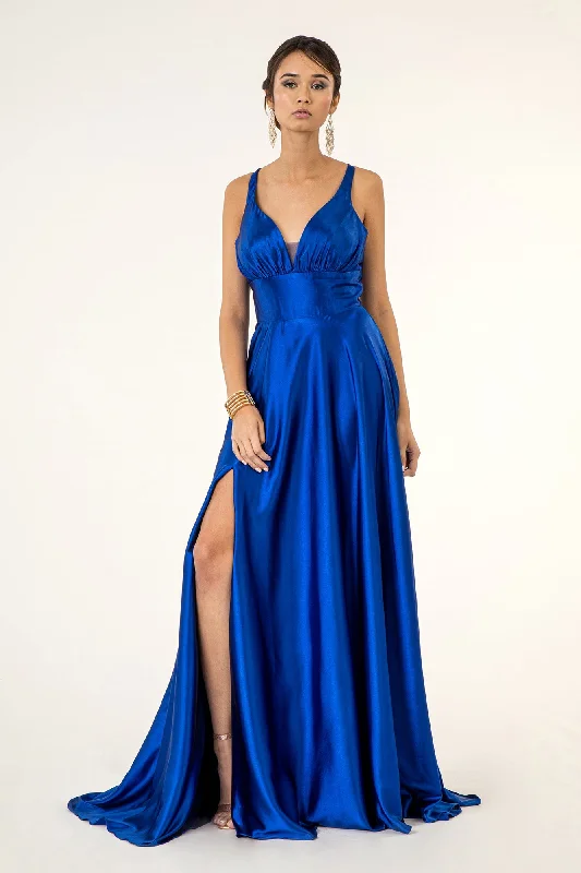 maxi dresses for womenLong Satin V-Neck Dress by Elizabeth K GL2963