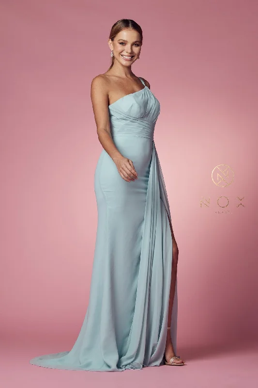 maxi dresses for springRuched Long One Shoulder Dress by Nox Anabel E1005