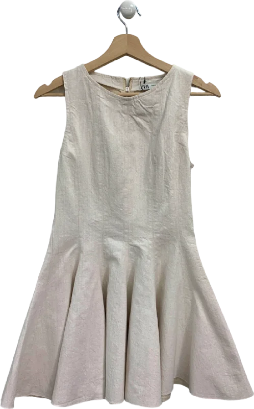 Sleeveless Dress PromZara Beige Sleeveless Peplum Dress XS