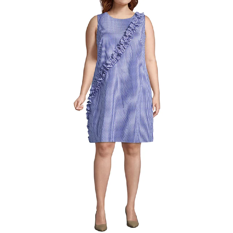 Sleeveless Dress In TulleWomen's Sleeveless Gingham Shift Dress,Blue/White