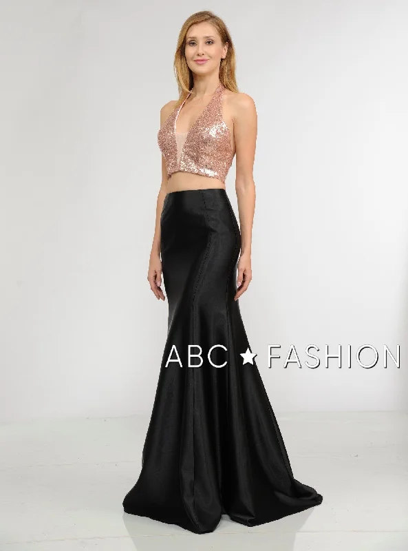 velvet maxi dressesLong Two-Piece Dress with Sequin Crop Top by Poly USA 8294