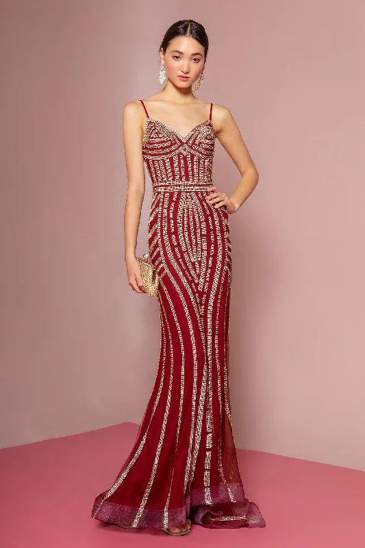 maxi dresses for casual FridaysLong Jeweled Mermaid Dress with Open Back by Elizabeth K GL1543