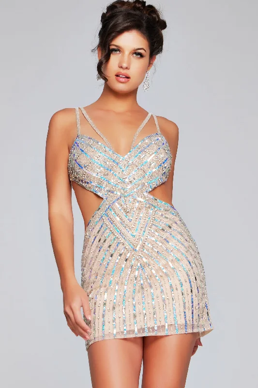 Sleeveless Dress PromSequin Short Sleeveless Cutout Dress by Jovani 400610