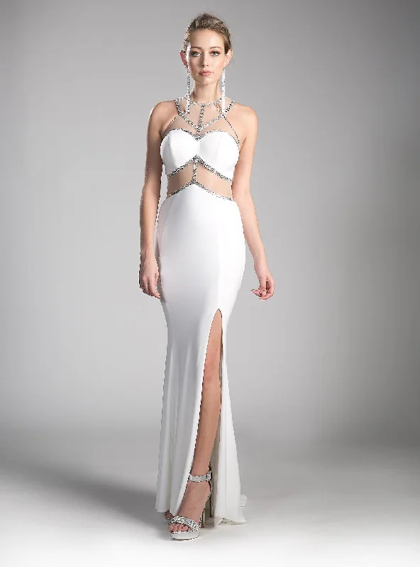 maxi dresses for cool weatherFitted Long Illusion Dress with Slit by Cinderella Divine CD0115