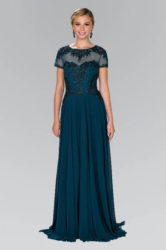 maxi dresses with sleevesLong Embroidered Dress with Short Sleeves by Elizabeth K GL2406