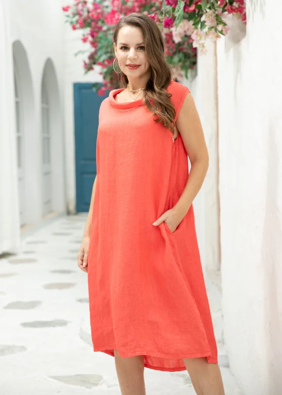 Sleeveless Dress For BeachOrange - Round Collar Sleeveless Dress