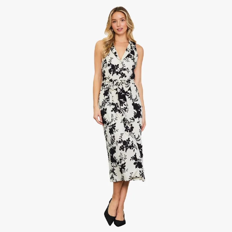 Sleeveless Dress With Long SkirtJacquard Print Sleeveless Dress (Ivory + Black)