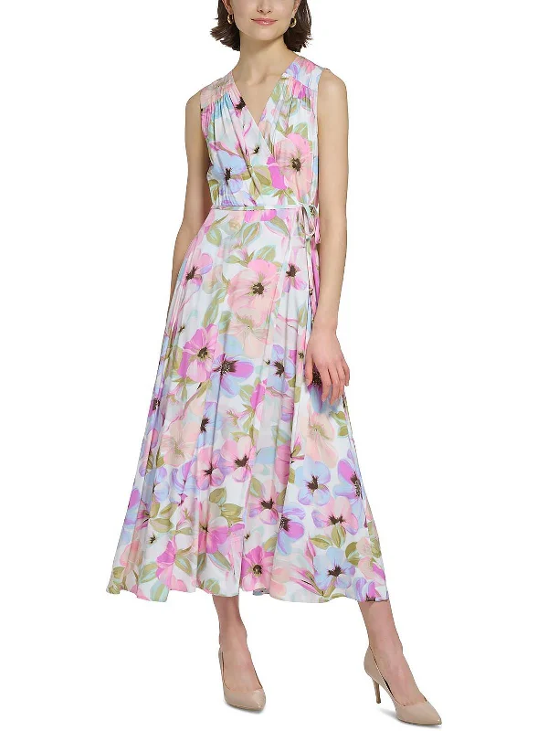 Sleeveless Dress In JerseyWomens Floral Sleeveless Wrap Dress