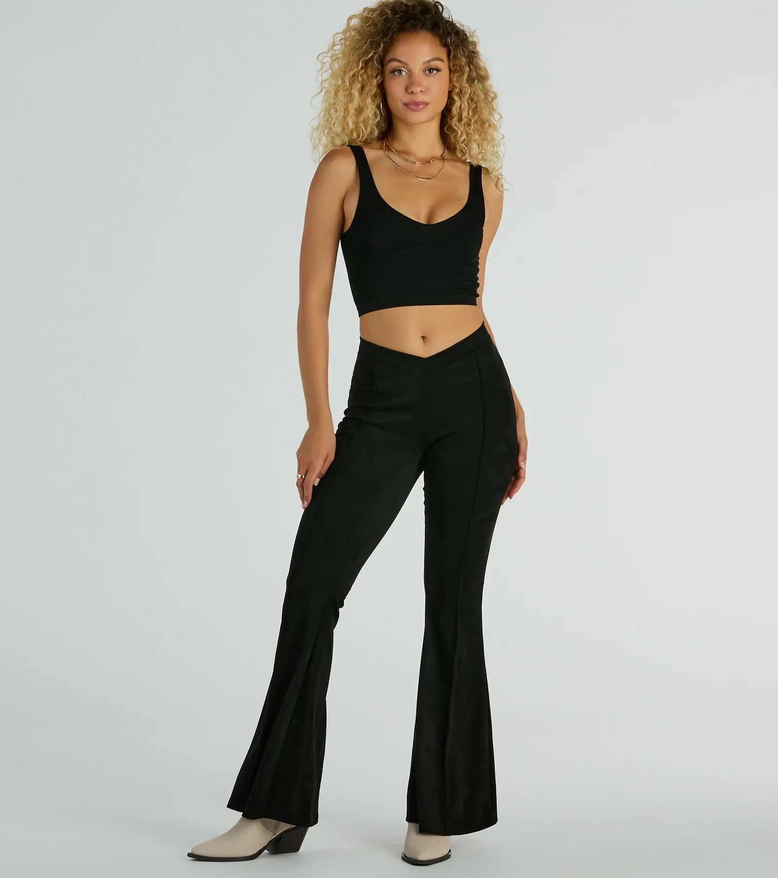 women's cool pantsSeason Of Compliments Faux Suede Flare Pants