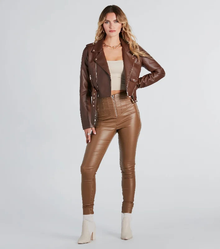 women's thermal pantsCLEARANCE - Edgy Babe Coated Faux Leather Skinny Pants