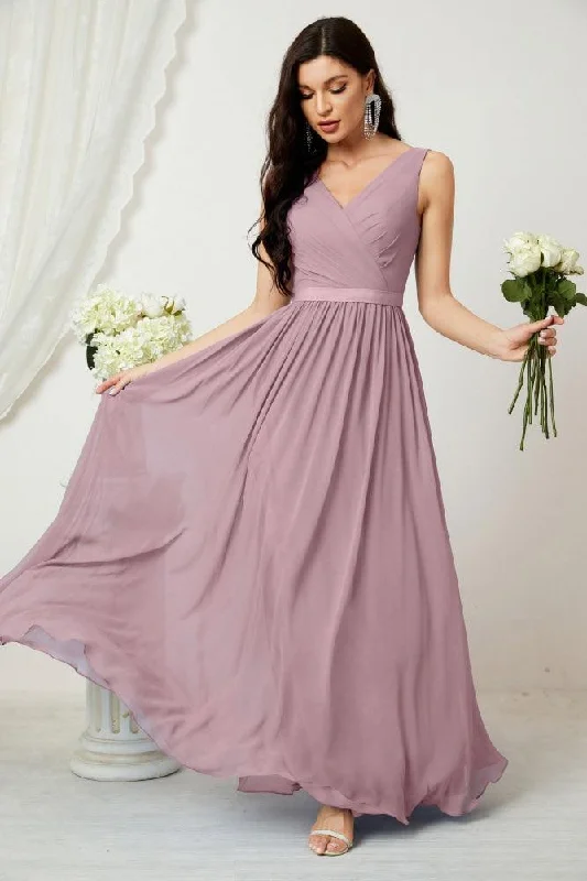 casual party dressesWomen's Chiffon Long Bridesmaid Dresses A line Sleeveless Formal Prom Gown for Evening Party Homecoming Dresses 2808