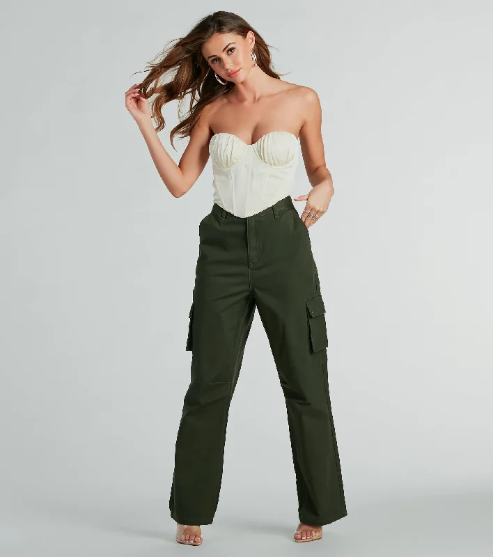 women's sophisticated pantsWeekend Mode High Waist Straight-Leg Cargo Pants