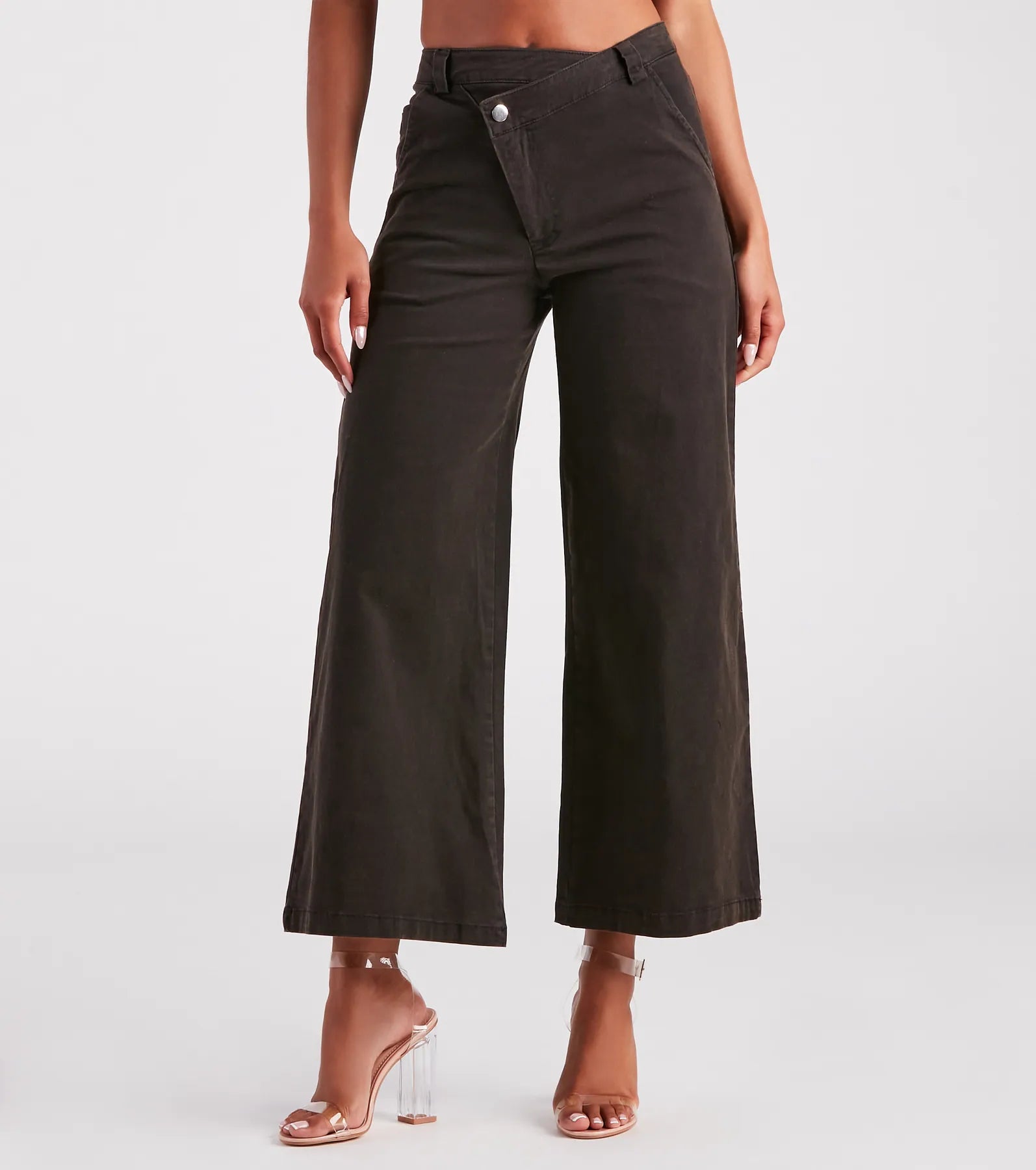 women's hot pantsOn A Curve Asymmetrical Waist Wide-Leg Pants