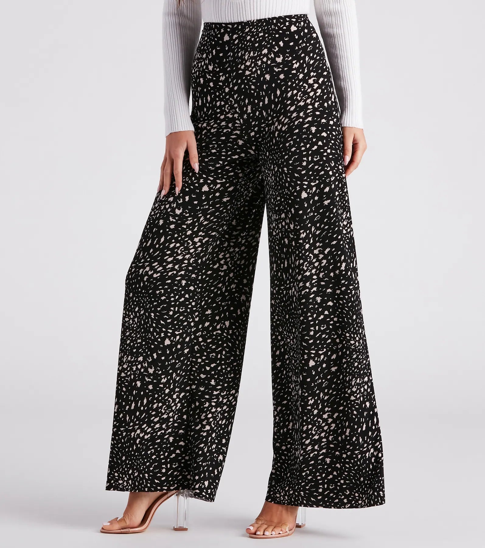 women's satin pantsFabulous Flair Leopard Print Wide-Leg Pants